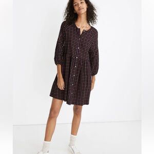 Madewell Plaid Flannel Raglan Button-Front Shirtdress